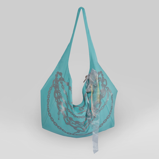 Metalic Chain Print Bag In Turquoise