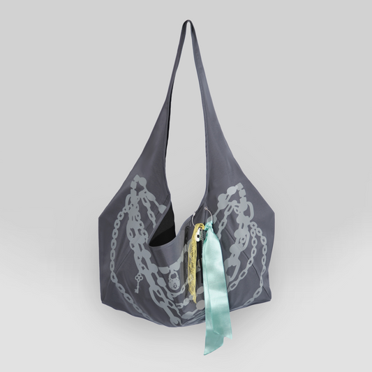Metalic Chain Print Bag In Gray