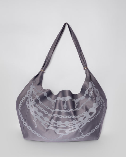 Metalic Chain Print Bag In Gray
